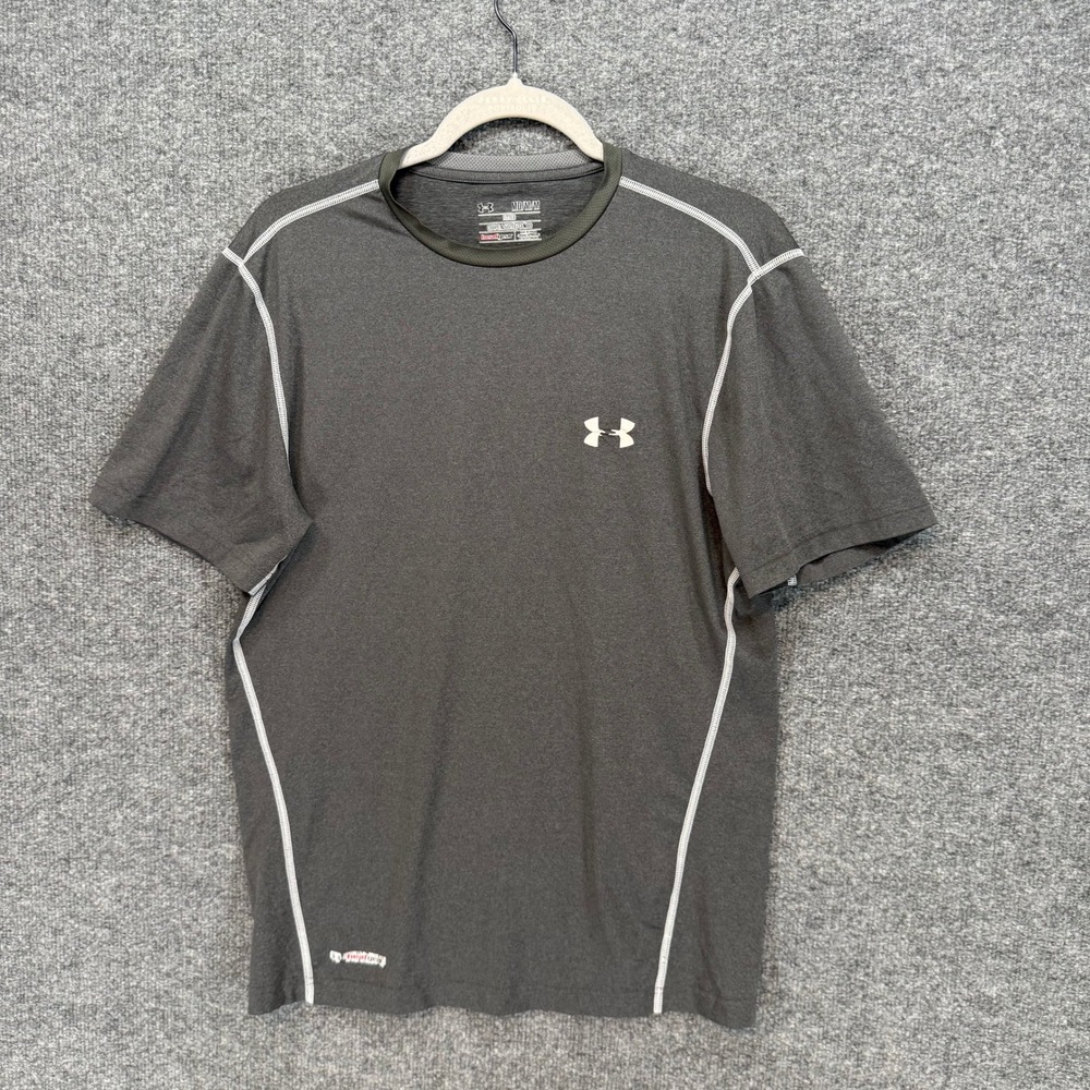 Under Armour Tshirt Mens‎ Medium Gray HeatGear Fitted Contrast Stitch Gym Shirt